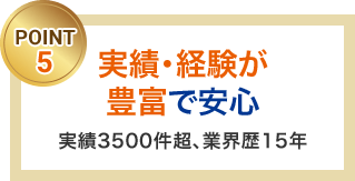 実績・経験が豊富で安心 実績3500件超、業界歴15年