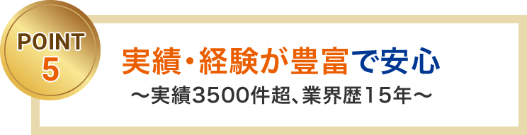 実績・経験が豊富で安心 実績3500件超、業界歴15年